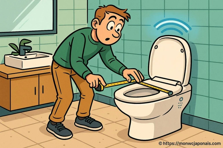 Homme mesurant un WC connecté